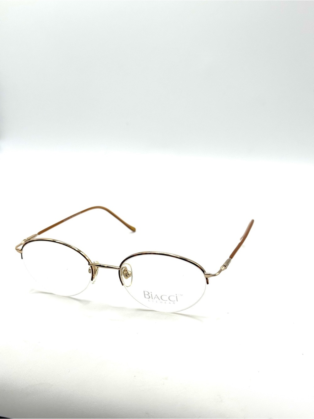B2116 NWT Vintage Biacci Oval Semi-Rimless Gold Wire Eyeglasses
